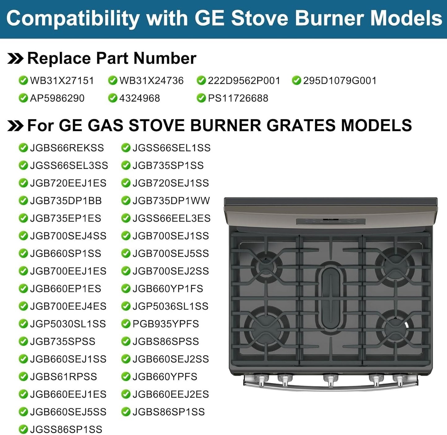 Upgraded WB31X27151 Grate Replacement for GE Stove Parts Range Burner Grate, GE