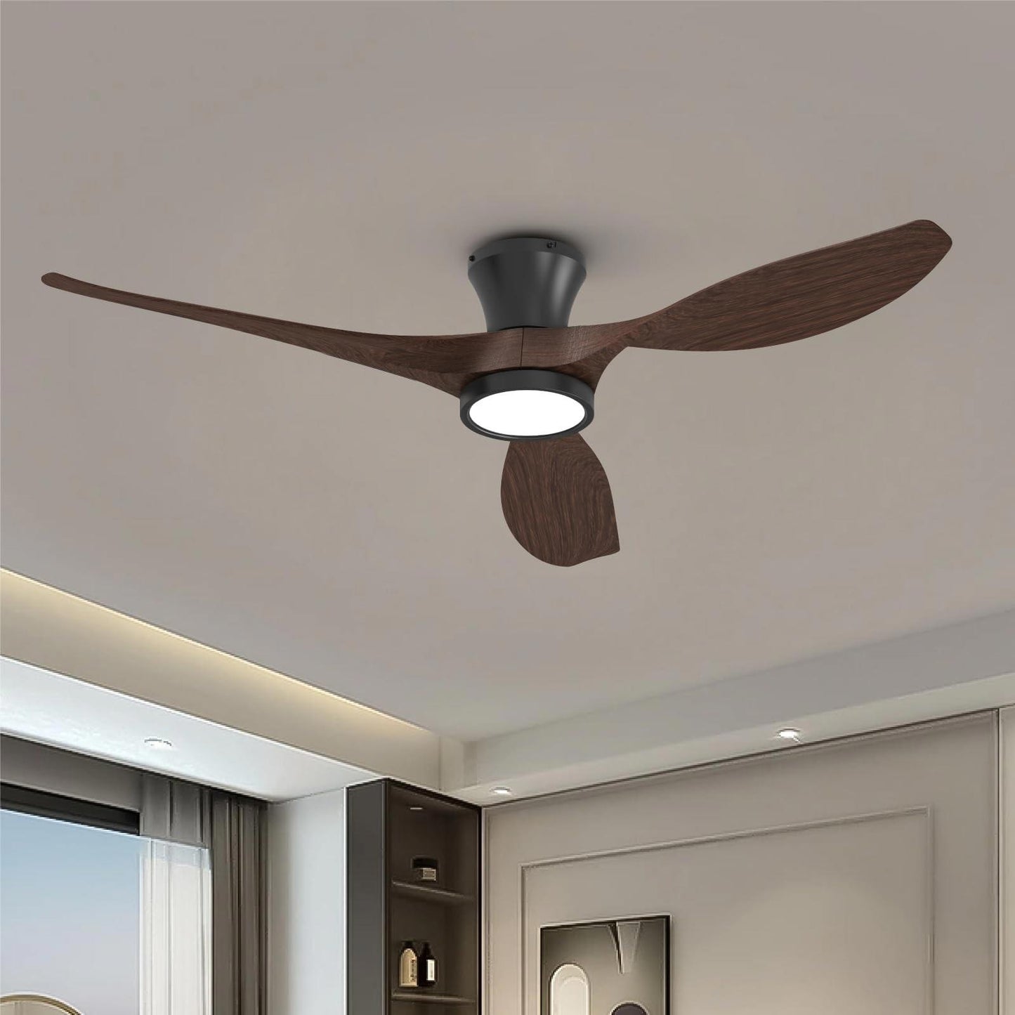 TALOYA 52 Inch Ceiling Fans with Led Lights Remote Control Flush Mount Low Pr...
