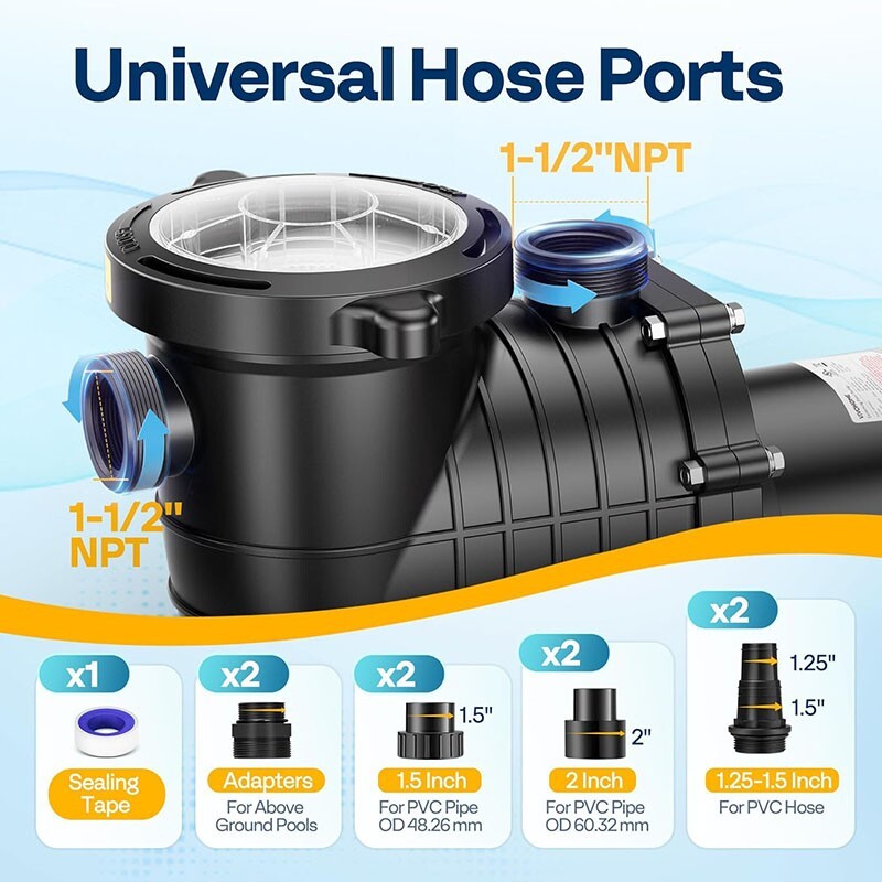 1.5HP Pool Pump 6500GPH Self Priming 115V/230V In/Above Inground Swimming Pool
