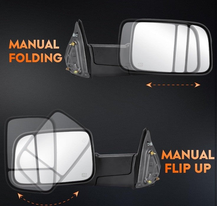 Pair Tow Mirrors Manual Fold Fits 2009-2018 Ram 1500 2500 3500 4000 4500 Black