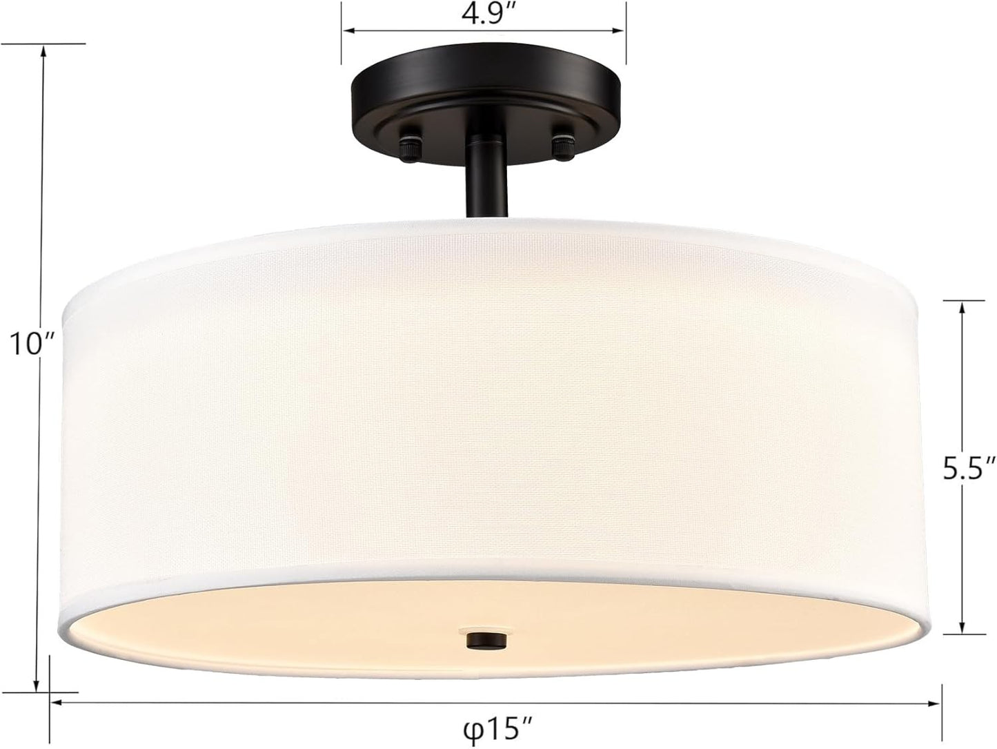 Dimmable Black Semi Flush Mount Ceiling Light 30W 3000K/4500K/5500K Drum Shade