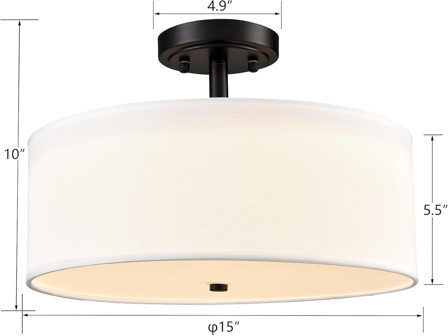 Dimmable Black Semi Flush Mount Ceiling Light 30W 3000K/4500K/5500K Drum Shade
