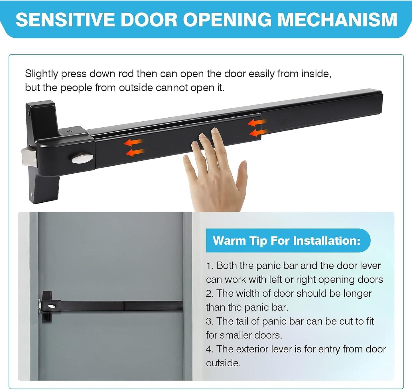 Panic Bar 27.5 Inch, Black Commercial Door Push Exit Device With Exterior Lever