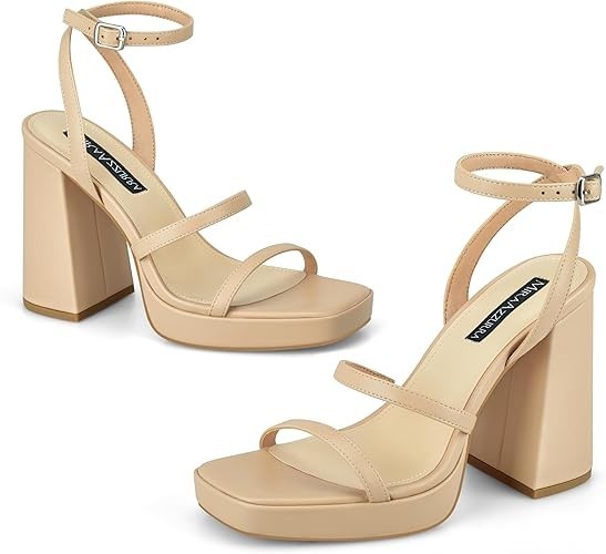 MIRAAZZURRA Platform Strappy Heel Sandals Square Open Toe Two Strap Heels SZ 8