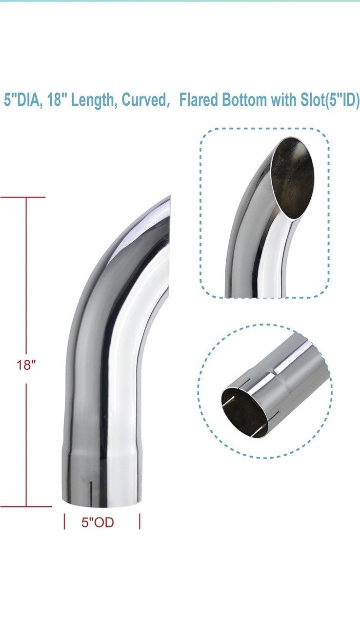 Chrome Exhaust Stack  5"DIA, 18" Length Curved