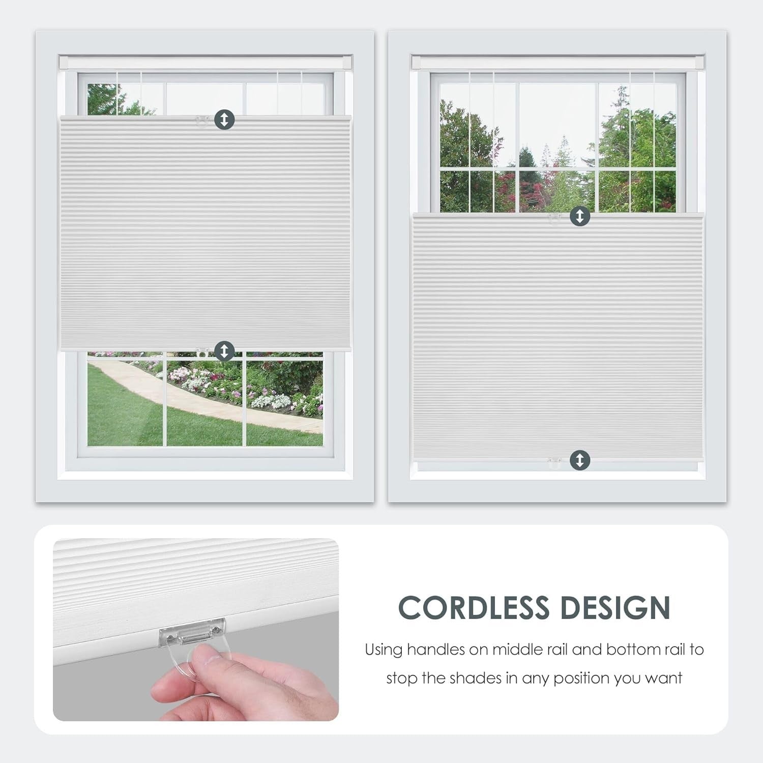No Tools No Drill Cordless Cellular Shades, Top Down Bottom Up (TDBU) 23"  x 48"