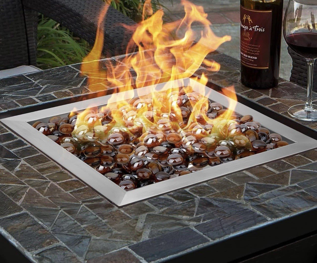 Only fire 24inch Stainless Steel Square Fire Pit Burner Double Ring propane