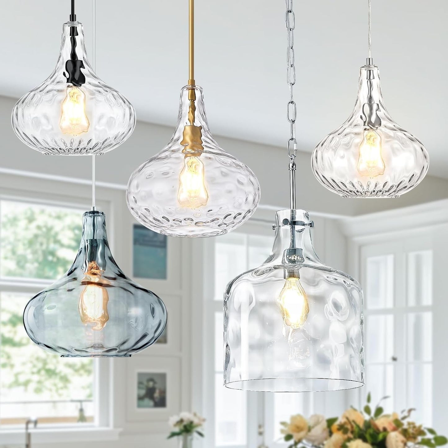 Glass Large Pendant Lights for Kitchen Island Blown Glass Pendant Light 11 inch