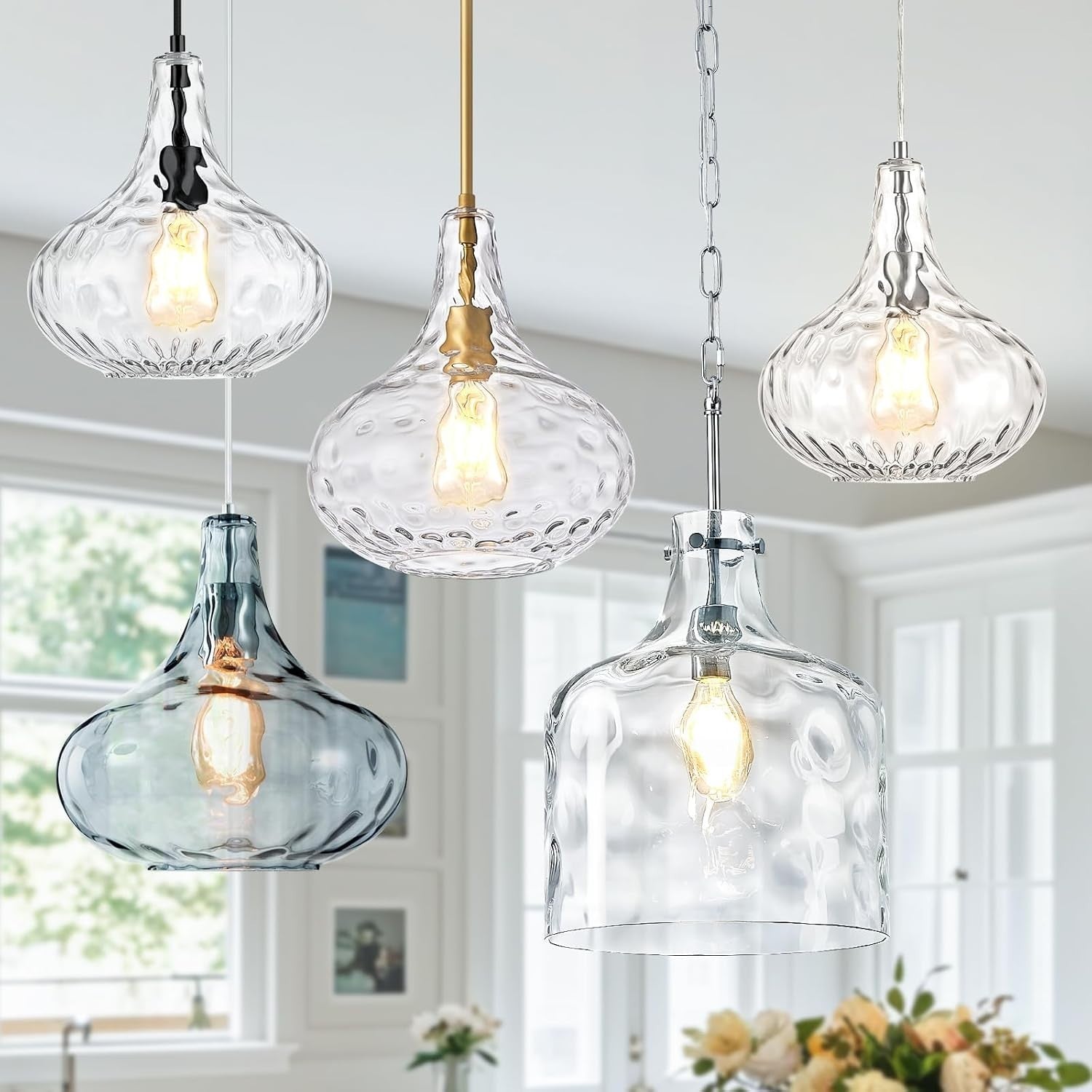 Glass Large Pendant Lights for Kitchen Island Blown Glass Pendant Light 11 inch