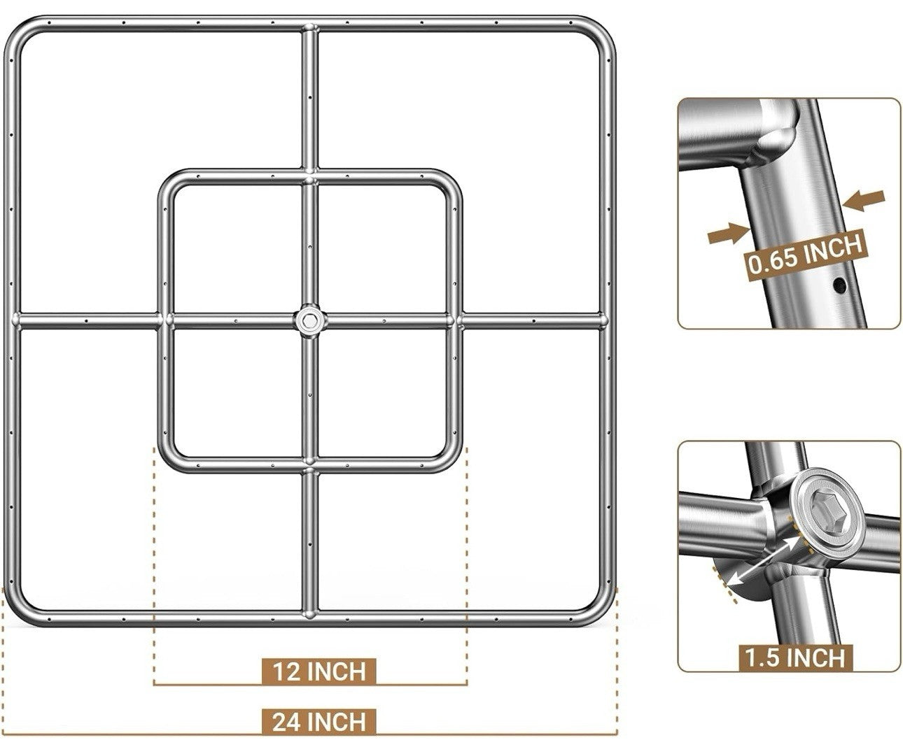 Only fire 24inch Stainless Steel Square Fire Pit Burner Double Ring propane