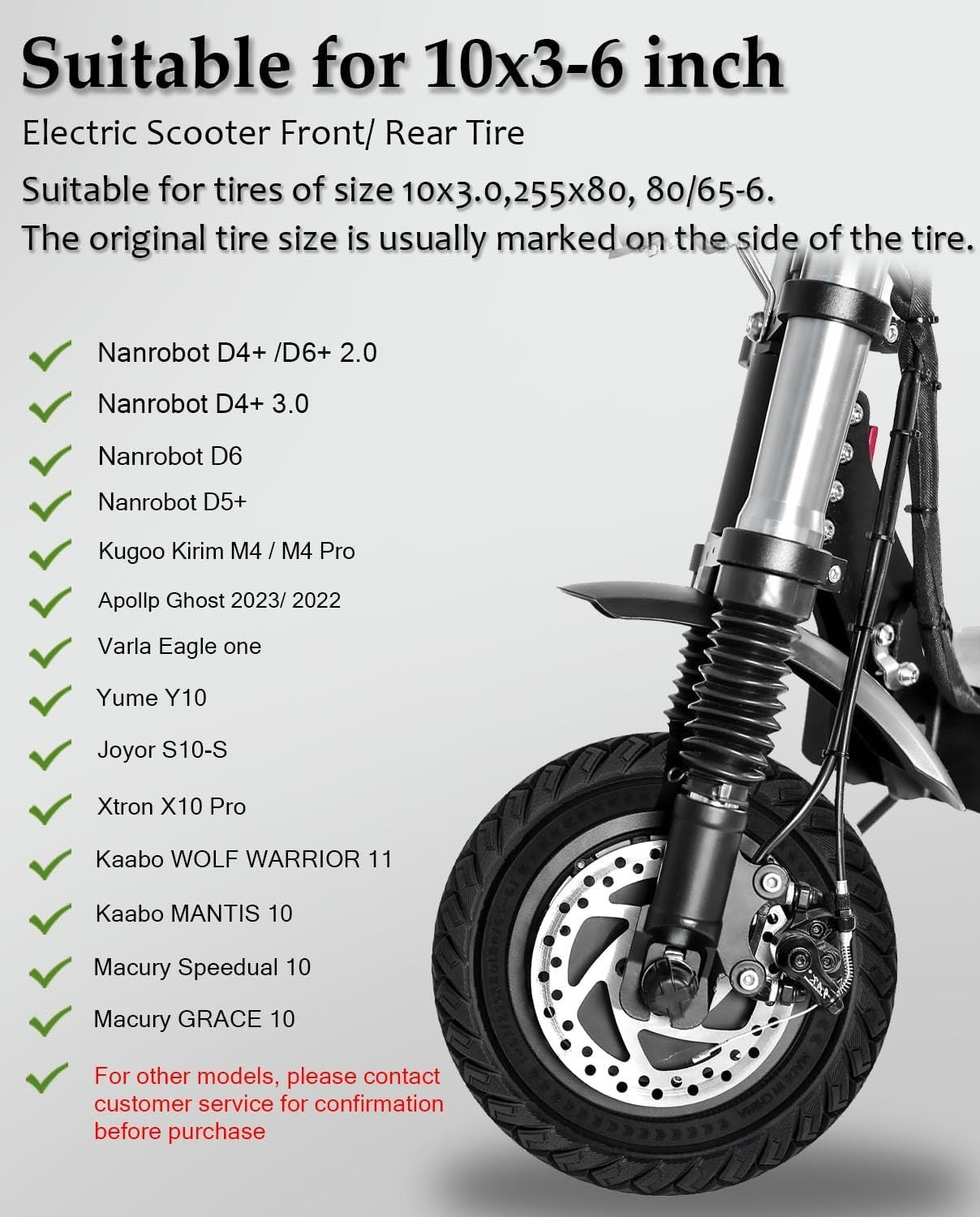 10x3"/255x80 Semi Off-Road Tire for KUGOO Zero, Varla d6 apollo d4, 80/65-6 GT