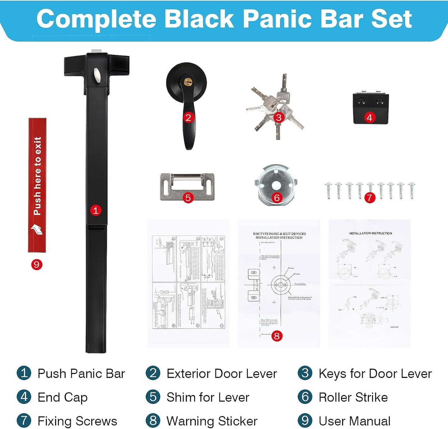 Panic Bar 27.5 Inch, Black Commercial Door Push Exit Device With Exterior Lever