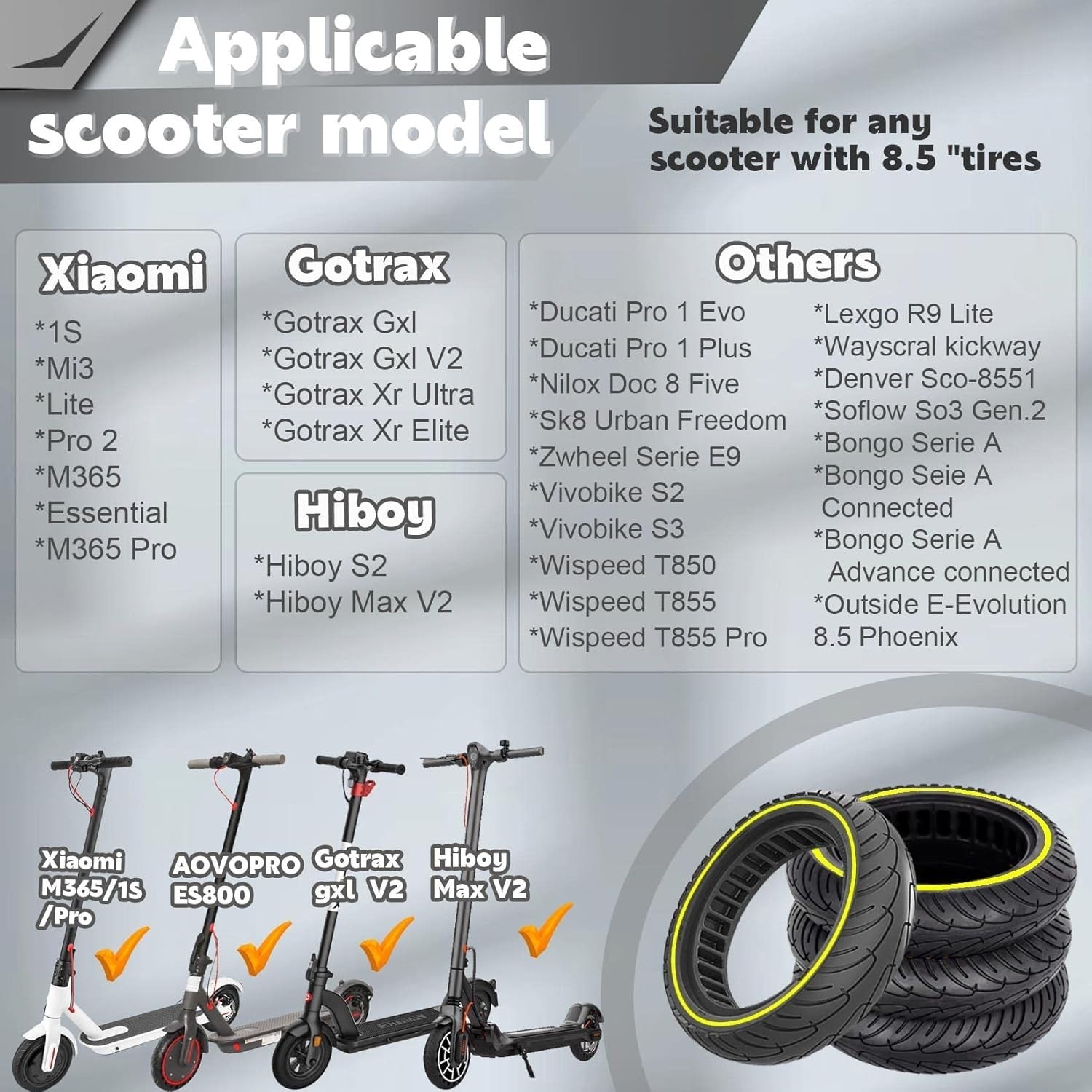 8.5x2.0 Solid Tire, 50/75-6.1 Scooter tire 8 1/2x2 Inch Replacement Tire,