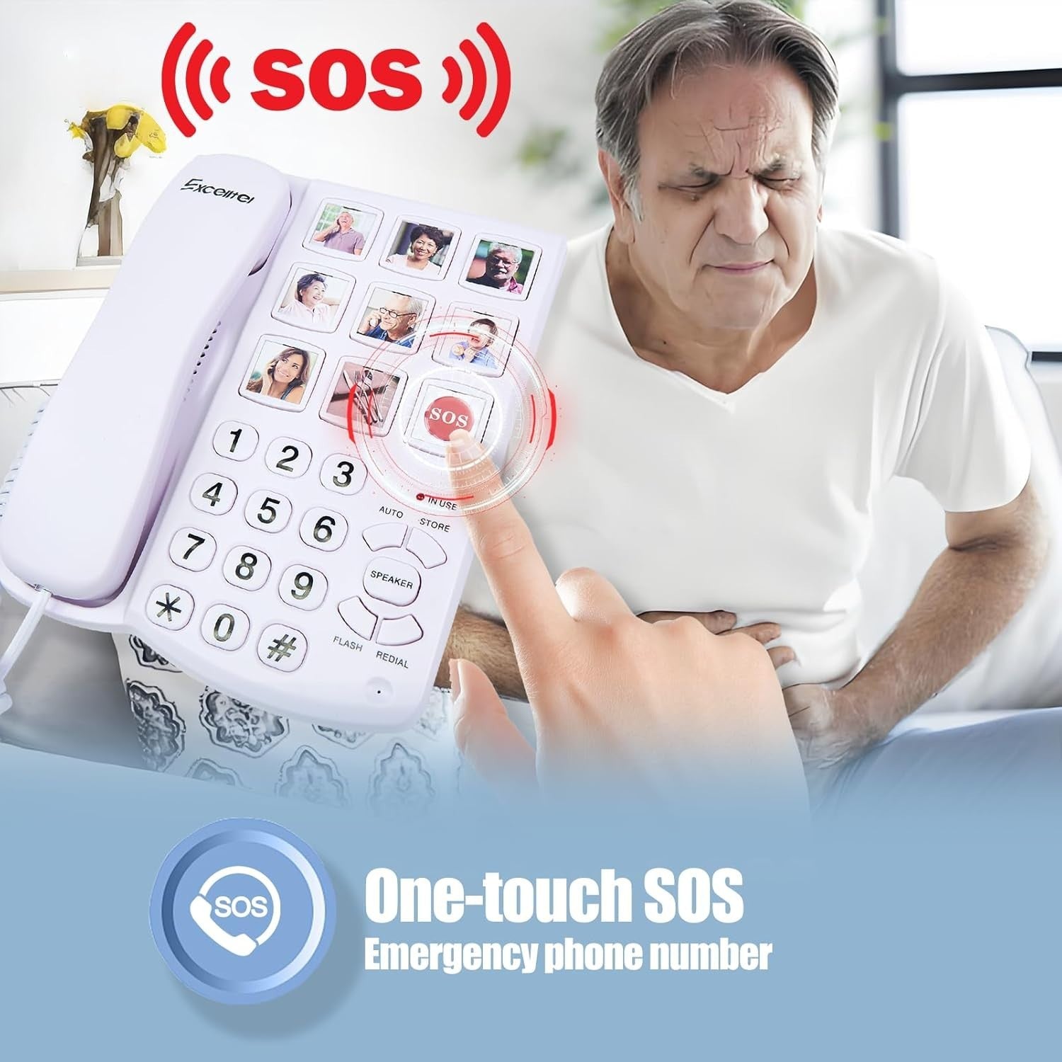 Big Button Phone for Seniors, Corded Landline Telephone with Handsfree Function