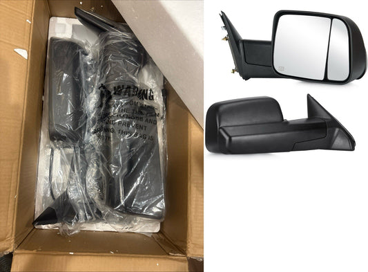 Pair Tow Mirrors Manual Fold Fits 2009-2018 Ram 1500 2500 3500 4000 4500 Black