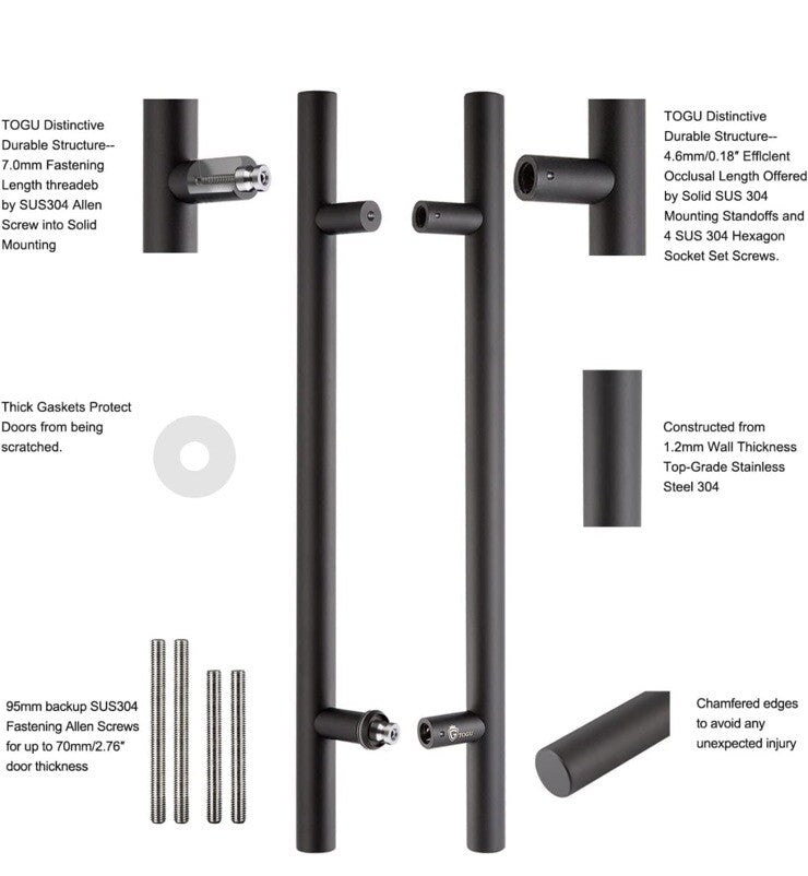 2-Togu Solid Standoffs Heavy-Duty Commercial Grade-304 SS 24” Door Pull Handles