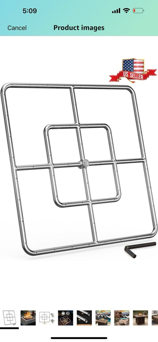 Only fire 24inch Stainless Steel Square Fire Pit Burner Double Ring propane