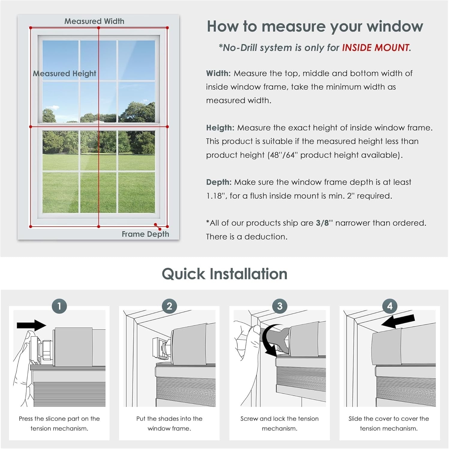 No Tools No Drill Cordless Cellular Shades, Top Down Bottom Up (TDBU) 23"  x 48"