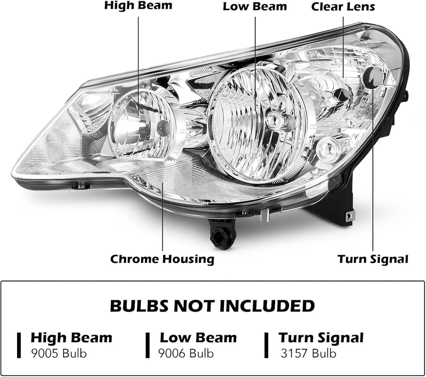 Headlights Assembly Pair for 2007 2008 2009 2010 Chrysler Sebring Direct Replace