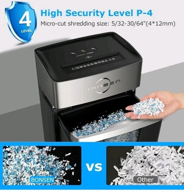 Bonsen 12 Sheet Micro Cut Paper Shredder Home Office Use Security Level Quiet