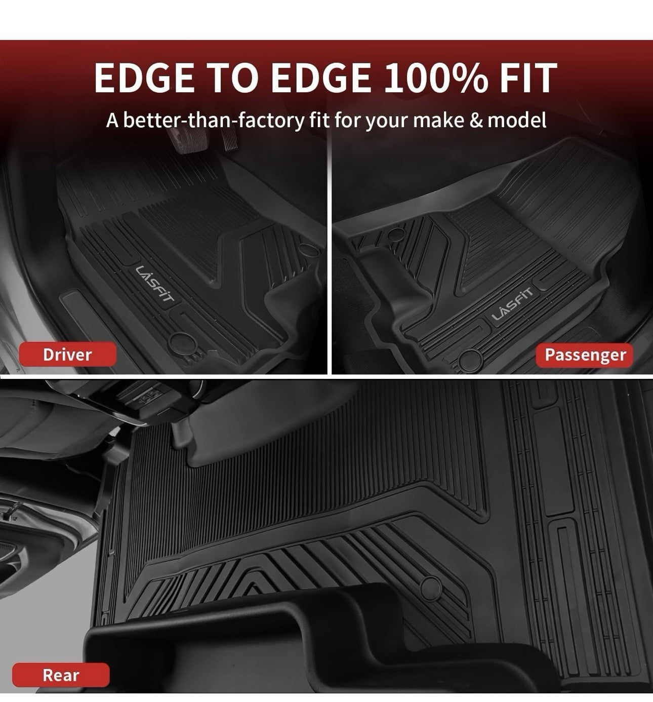 LASFIT Floor Mats for RAM 1500 2019-2024 Quad Cab Custom Waterproof Floor Liners