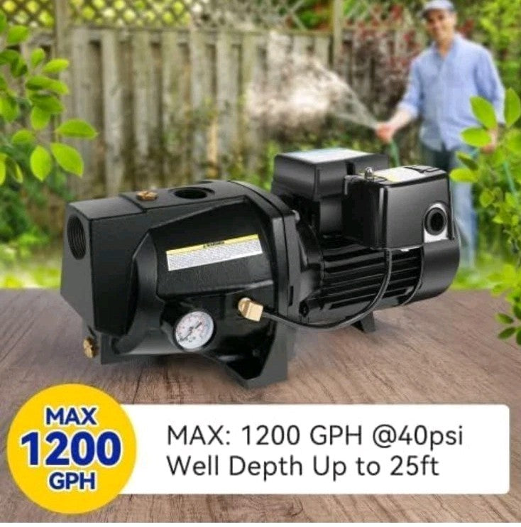 1HP Shallow Well Jet Pump,Cast Iron, Well Depth up to 25Ft, 115V/230V Dual Volta