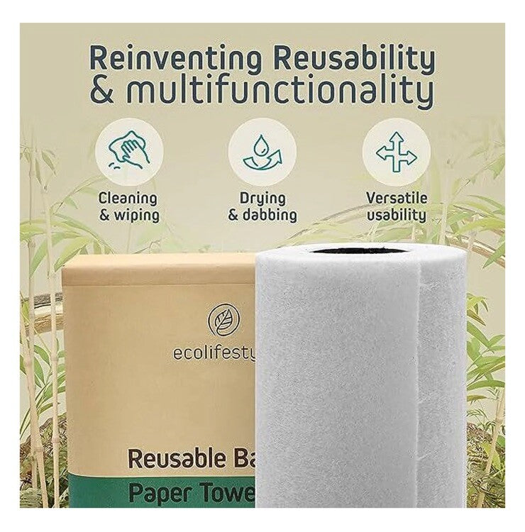 3 Rolls Kitchen + Home Bamboo Paper Towels – Heavy Duty Washable Reusable