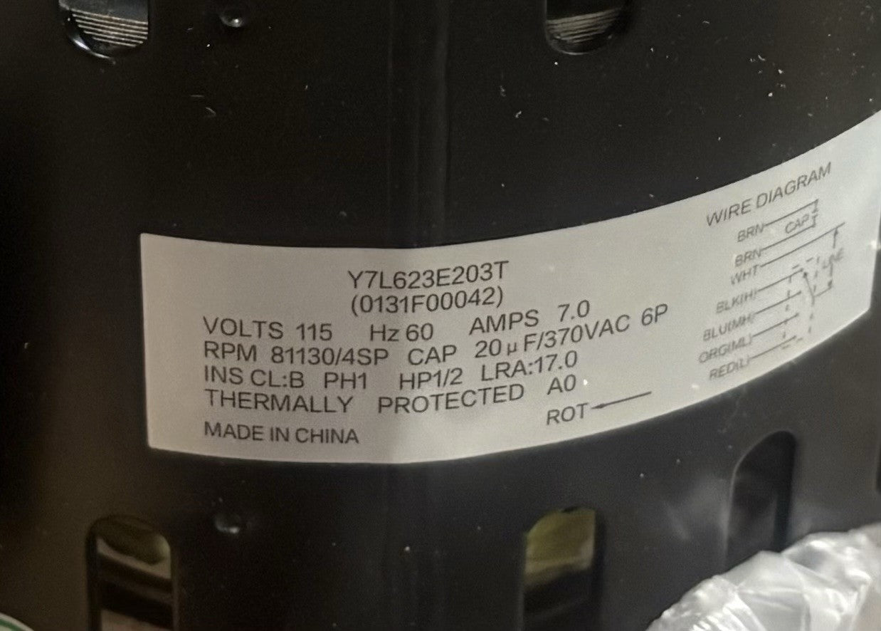 OEM 1/2 HP Furnace Blower Motor Replaces Zhongshan Broad Ocean Y7L623E203T