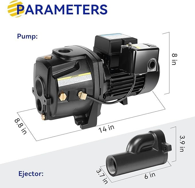 1HP Shallow Well Jet Pump, Cast Iron, Well Depth up to 90Ft, 115V/230V Dual Volt