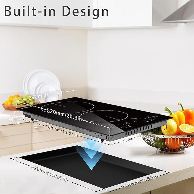 Karinear 2 Burners Electric Cooktop, 120v Plug in Ceramic Cooktop, 12 Inch Co...