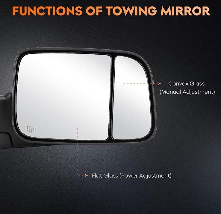Pair Tow Mirrors Manual Fold Fits 2009-2018 Ram 1500 2500 3500 4000 4500 Black