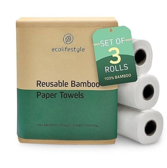 3 Rolls Kitchen + Home Bamboo Paper Towels – Heavy Duty Washable Reusable