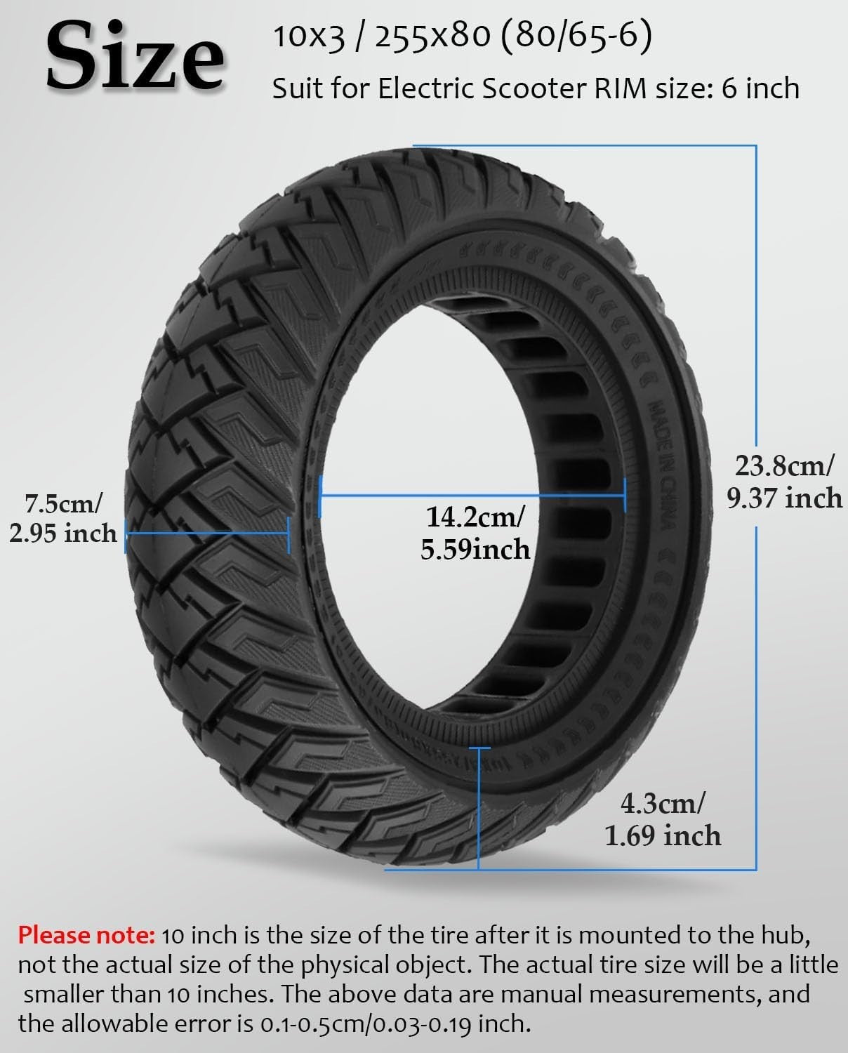 10x3"/255x80 Semi Off-Road Tire for KUGOO Zero, Varla d6 apollo d4, 80/65-6 GT
