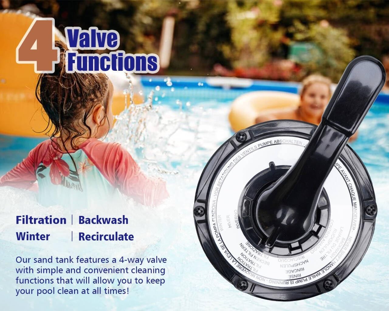 12-inch Sand Filter Pump System Handy 4-Way Valve for Above Ground Swimming Pool