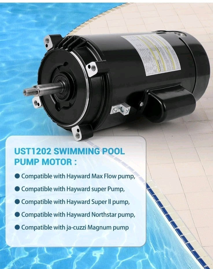 UST1202 2hp Pool Pump Motor, 3450RPM, 115/230V Round Flange, 56J Frame Pumps
