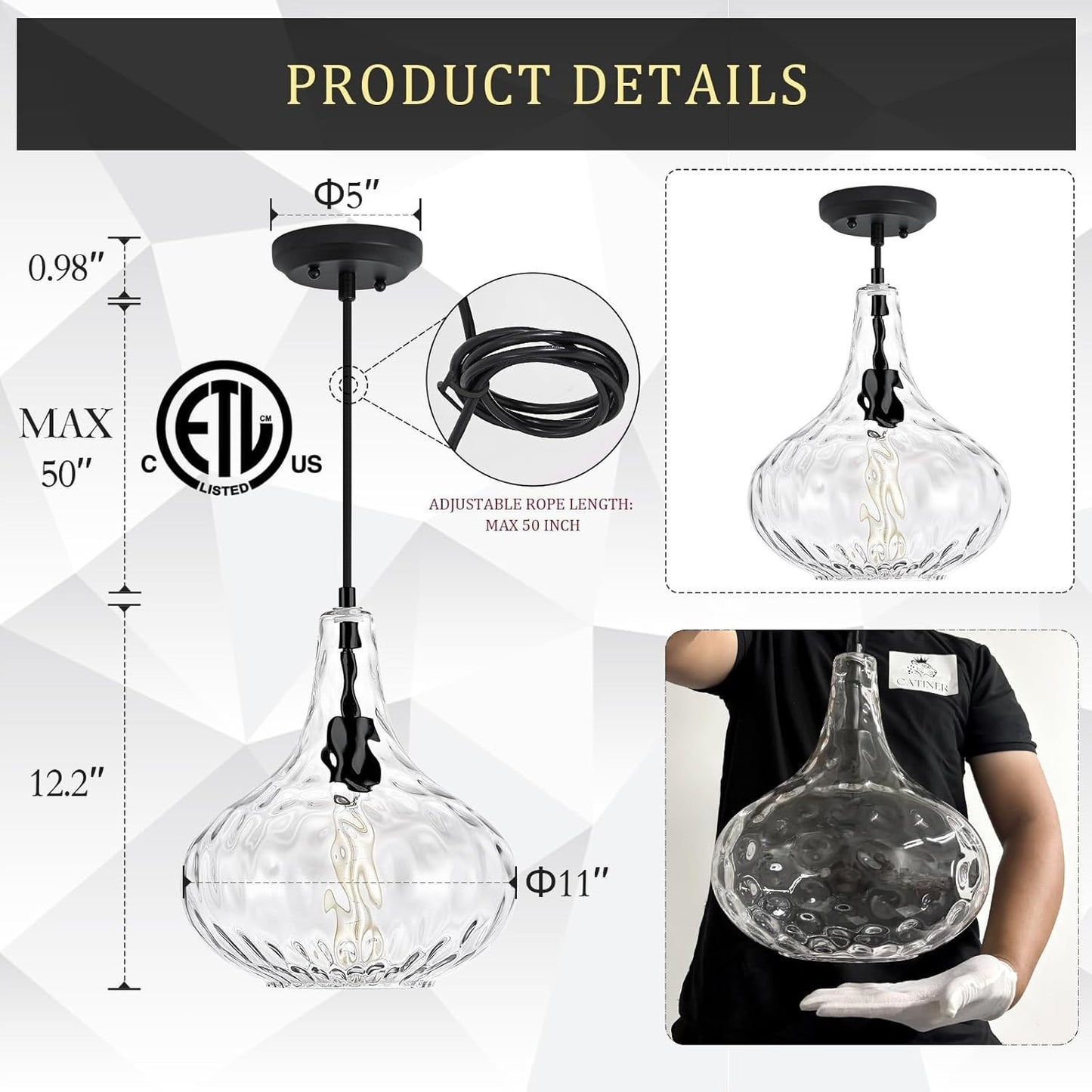 Glass Large Pendant Lights for Kitchen Island Blown Glass Pendant Light 11 inch