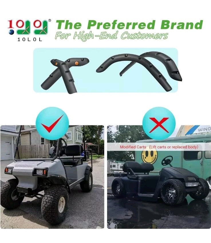 10L0L Golf Cart Fender Flares for EZGO TXT 1998-2013 Front Rear Wheel (4pcs/Set)