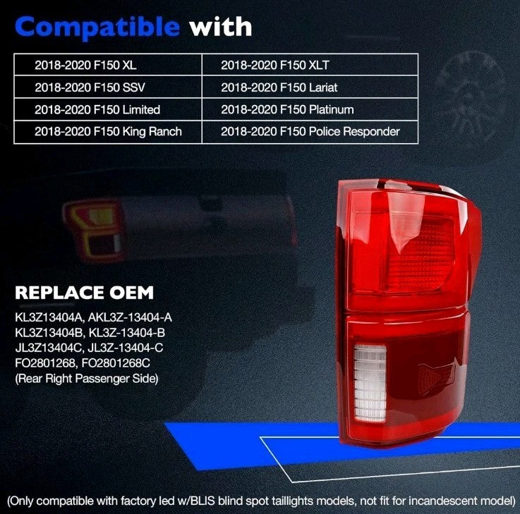 15-17 Ford F150 Blindspot Ready Right Passenger Tail Light Assembly HL3Z13404D
