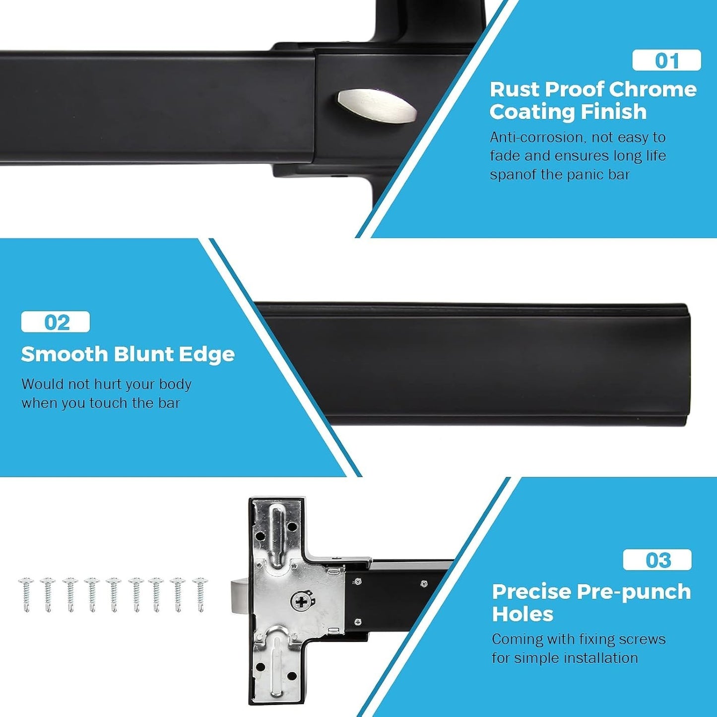 Panic Bar 27.5 Inch, Black Commercial Door Push Exit Device With Exterior Lever