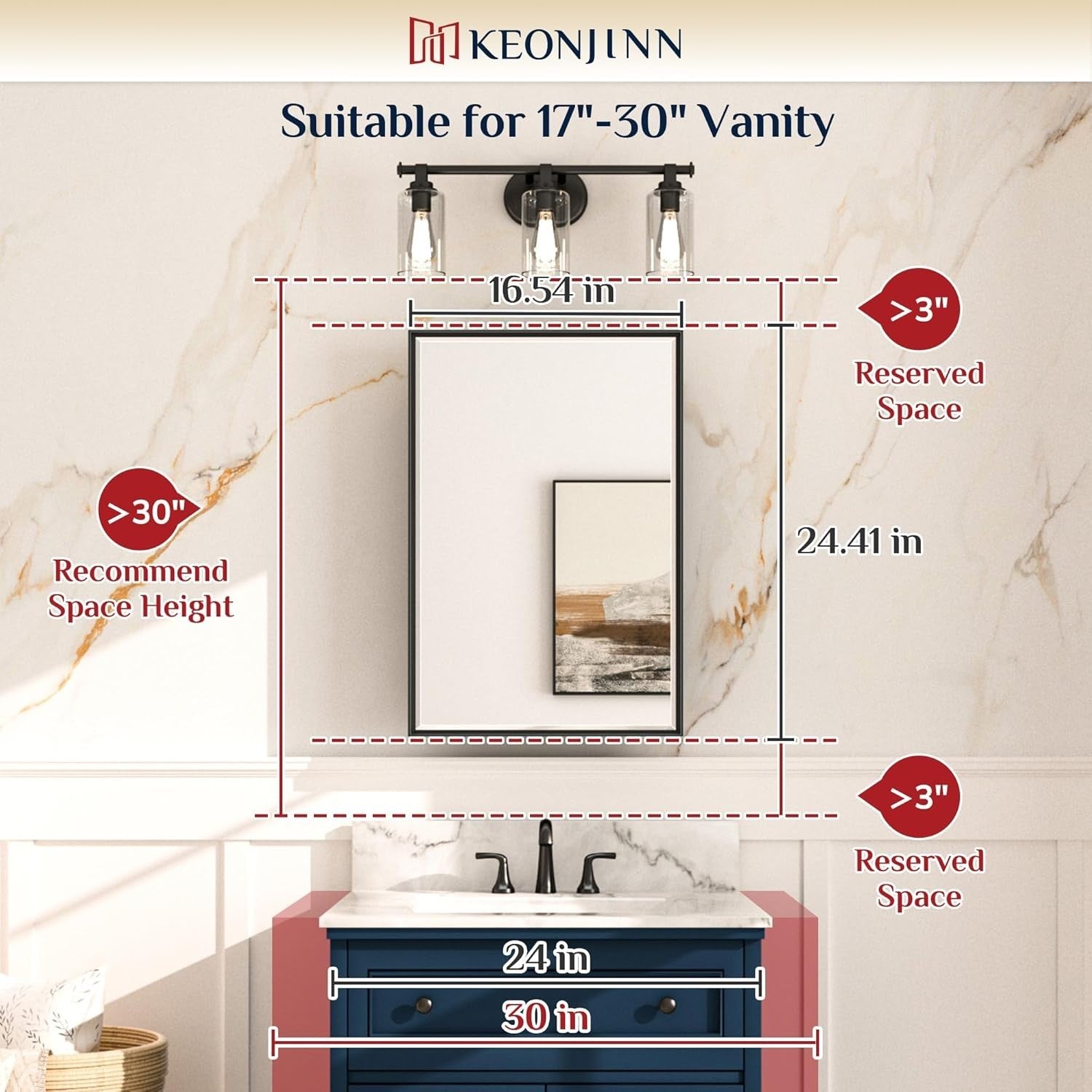 Keonjinn 17" x 25" Silver Bathroom Medicine Cabinets with Mirror