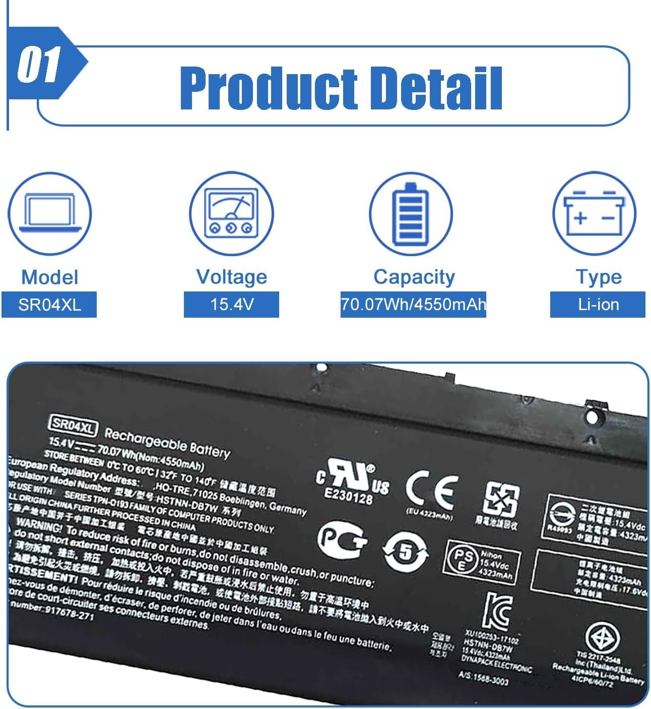 Dentsing SR04XL SR03XL 917724-855 Laptop Battery Replace for HP Omen 15