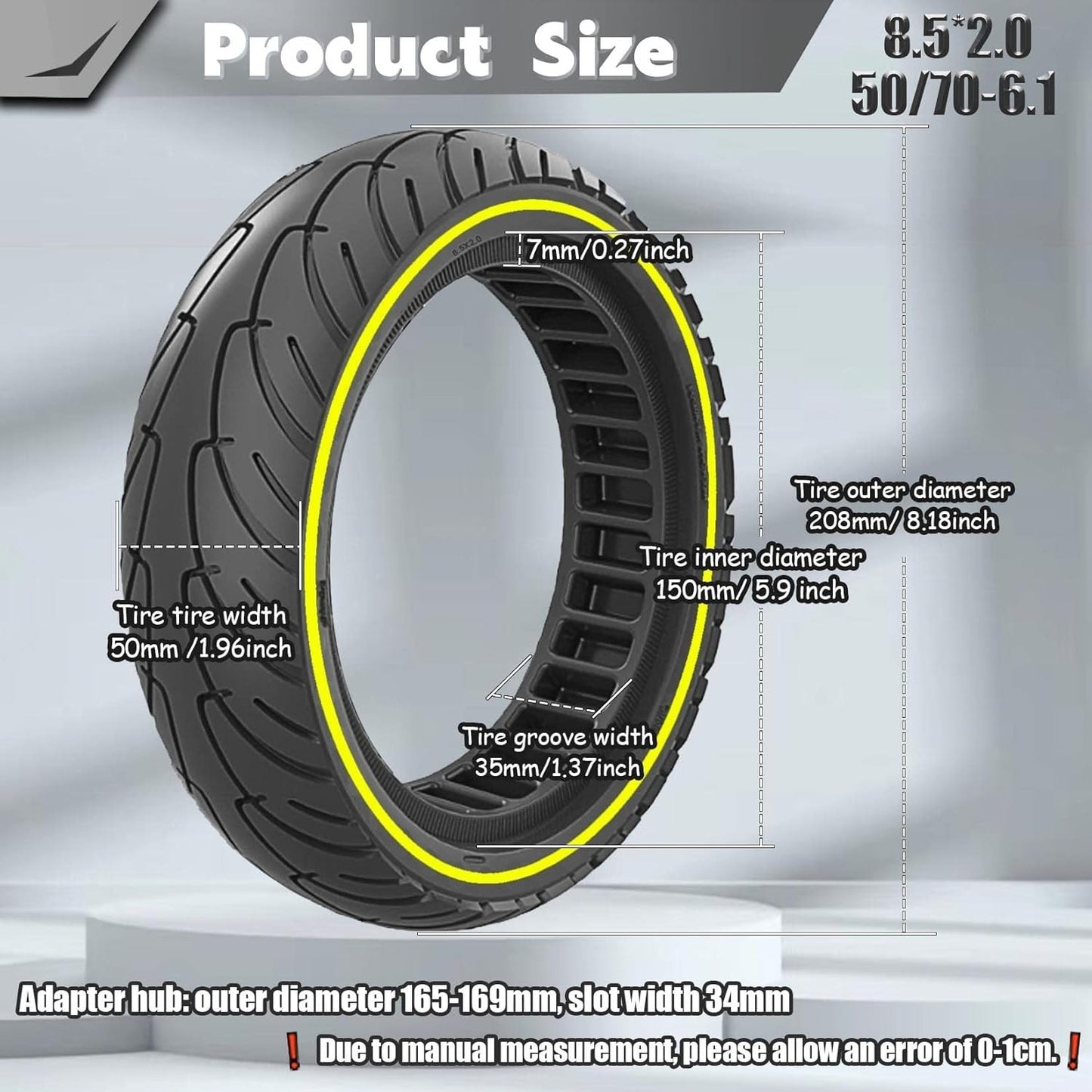 8.5x2.0 Solid Tire, 50/75-6.1 Scooter tire 8 1/2x2 Inch Replacement Tire,