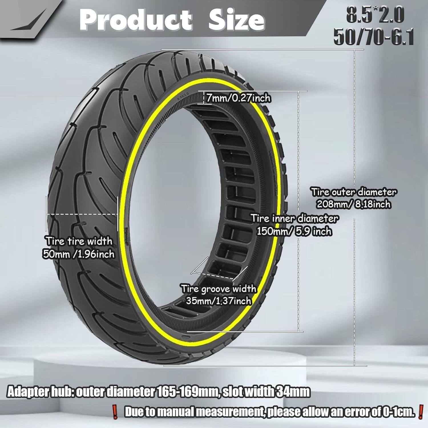 8.5x2.0 Solid Tire, 50/75-6.1 Scooter tire 8 1/2x2 Inch Replacement Tire,