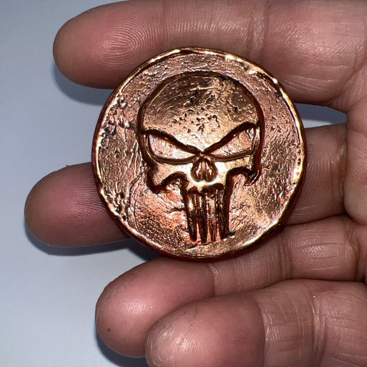 2-3oz. Hand Poured .999 Copper Art Bullion Punisher HAND MADE Sealed Polished💀