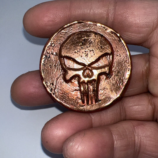 2-3oz. Hand Poured .999 Copper Art Bullion Punisher HAND MADE Sealed Polished💀