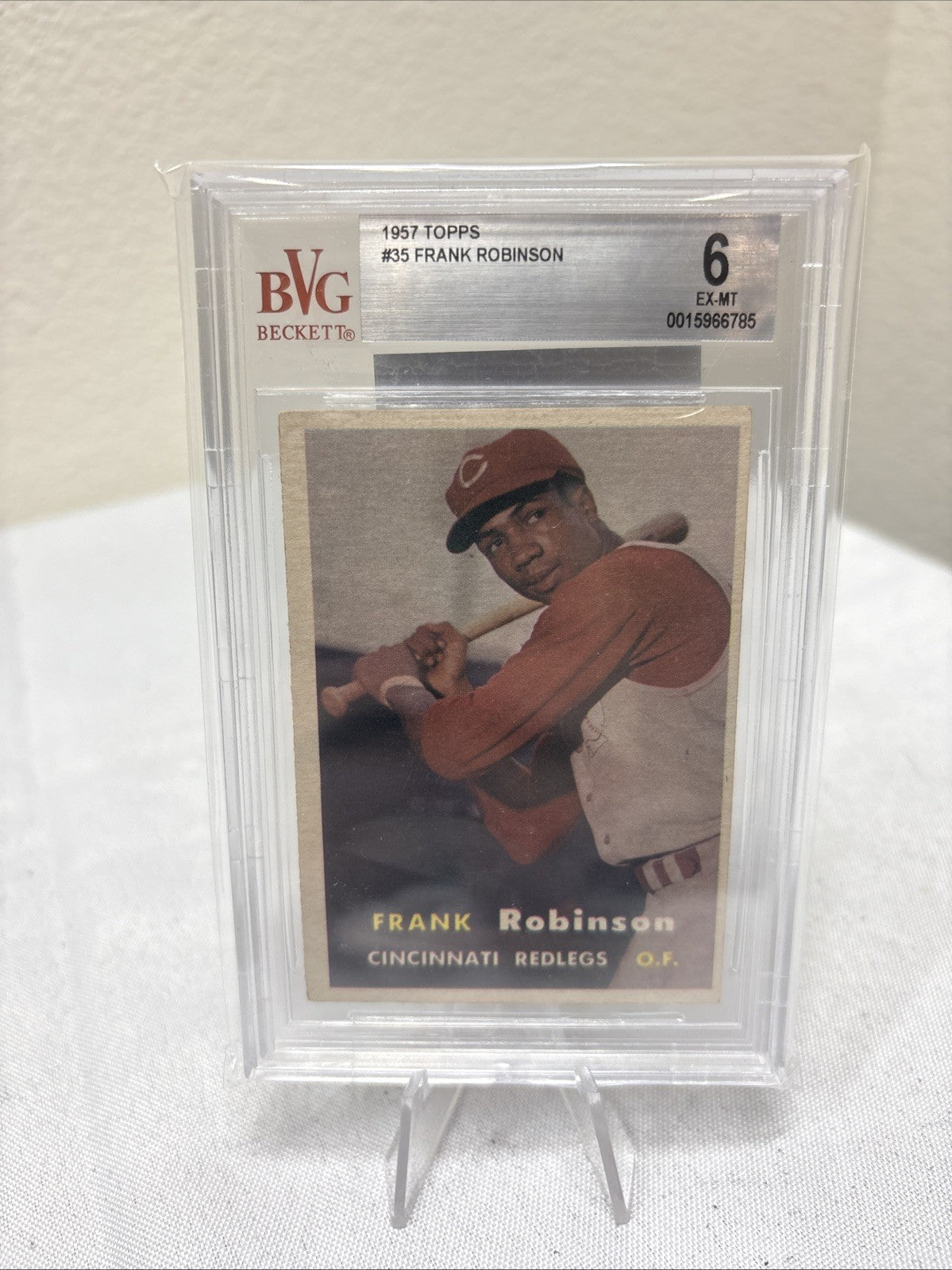 1957 Topps #35 Frank Robinson Cincinnati Reds Rookie Baseball Card BVG 6 RC EXMT