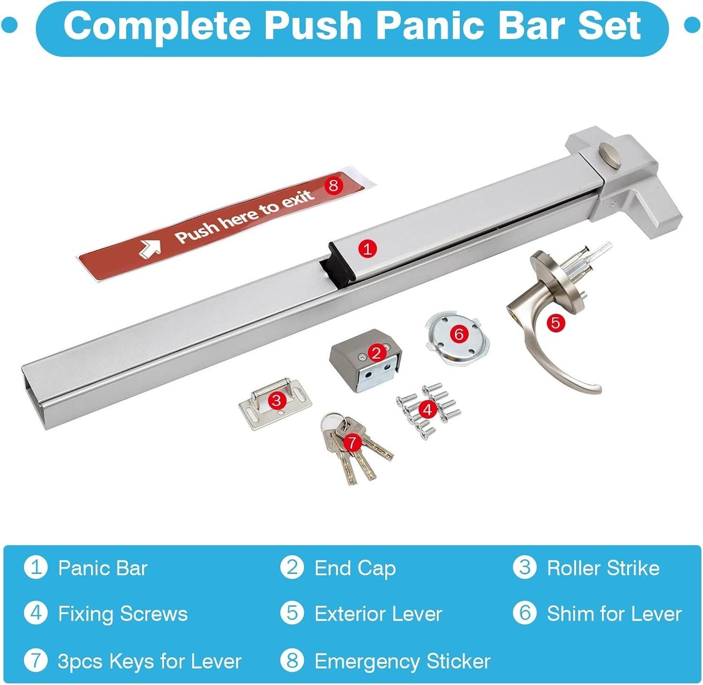 IRONWALLS Door Push Bar Panic Exit Device with Exterior Lever, 70cm/27.5” Stainl