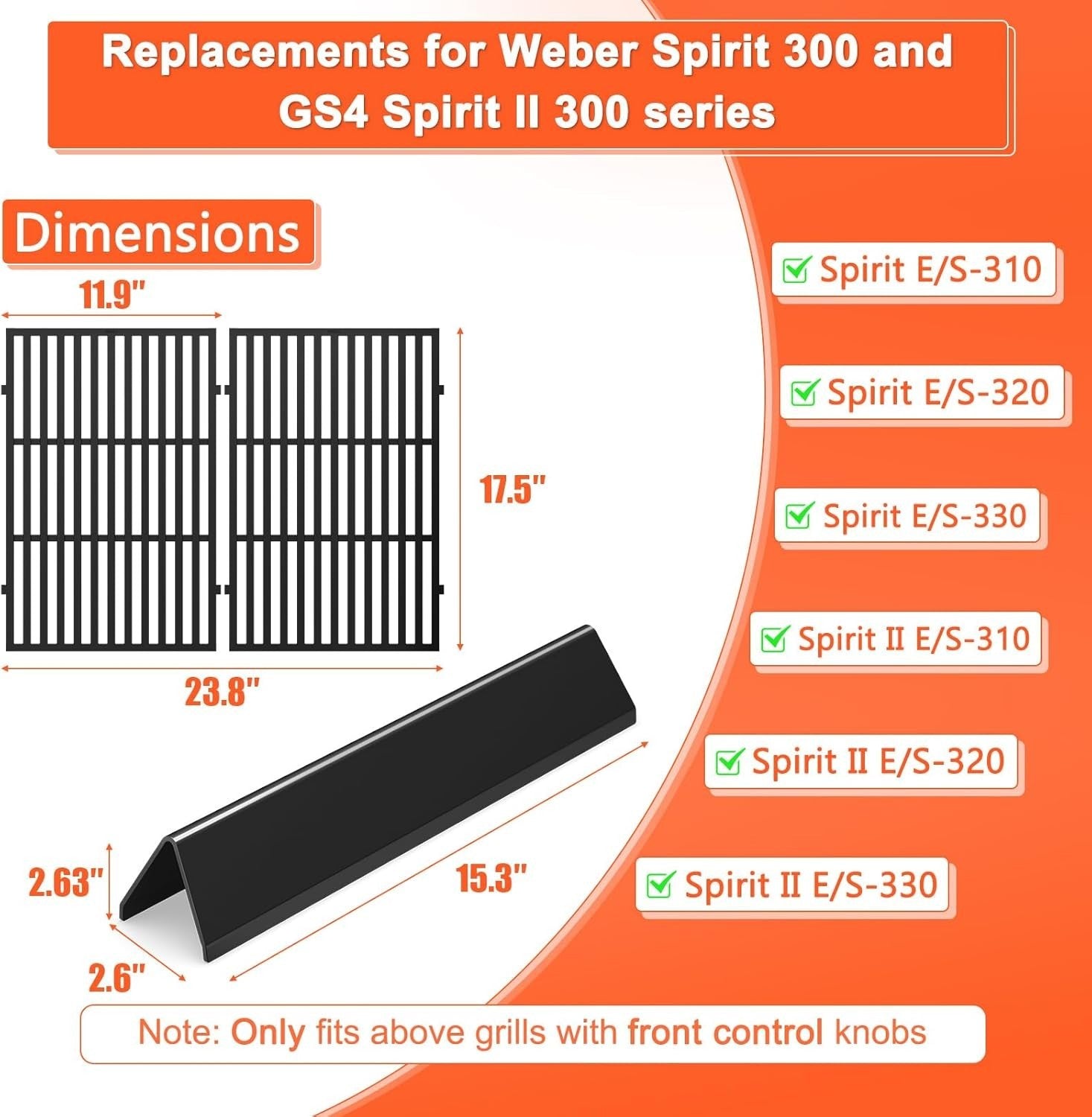 Spirit E310 Grill Parts for Weber Spirit, 17.5" Grill Grates 15.3" Flavorizer