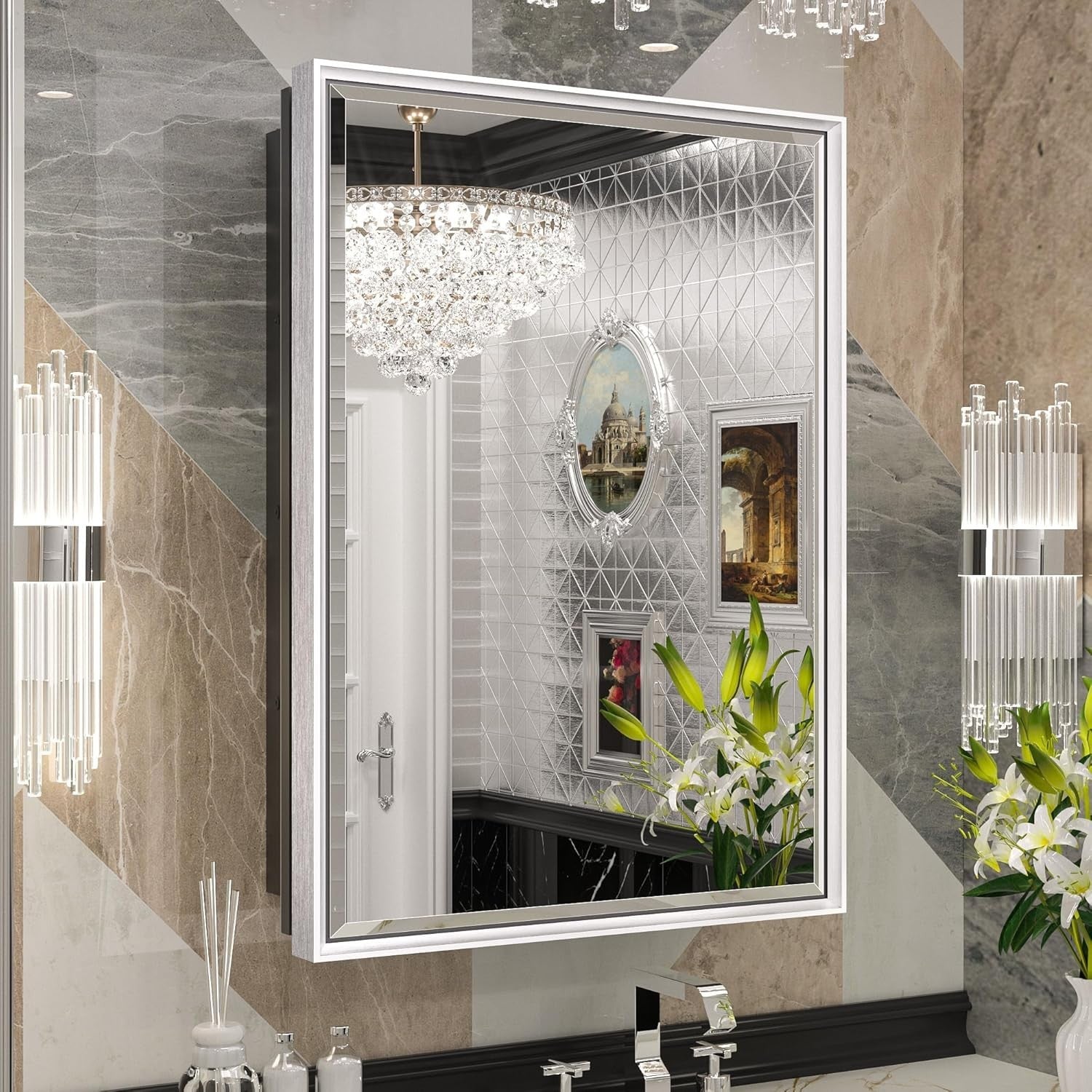 Keonjinn 17" x 25" Silver Bathroom Medicine Cabinets with Mirror