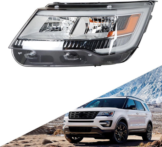 Headlights Assembly Black Bezel DRL Headlamp Left Side for 2016-2018 Explorer ￼